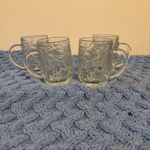 VTG Princess House Fantasia Poinsettia Crystal Glass Coffee Mugs Set Of 4